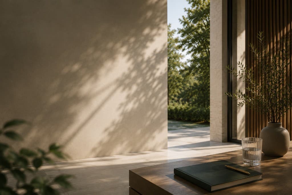 A light-filled interior opening onto lush greenery, suggesting growth and long-term vision